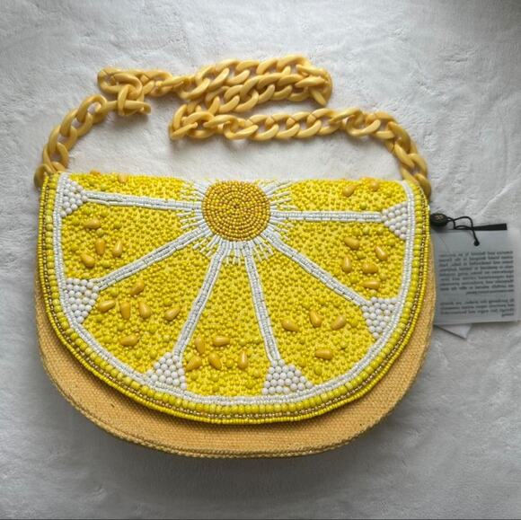 America & Beyond Handbags - 🍋 America & Beyond NWT Beaded Lemon Crescent Bag – Statement Shoulder Purse